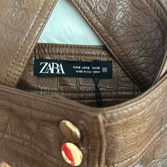 Zara Brown Faux Snake Skin Leather Skirt Jumpr - Picture 3 of 4